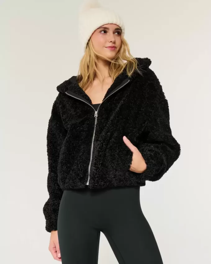 Curly Faux Fur Zip-Up Jacket