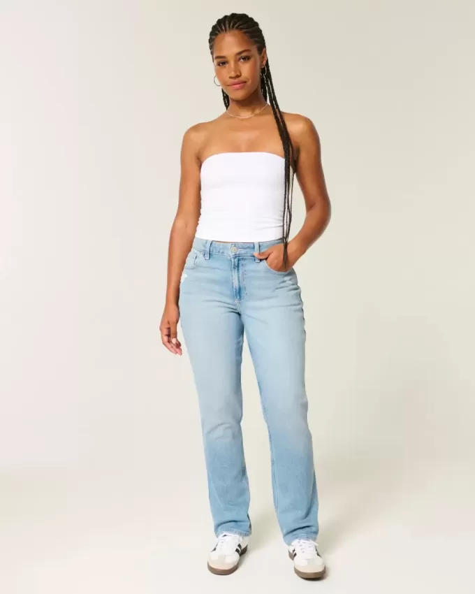 Curvy High-Rise Distressed Light Wash Straight Jeans Curvy High-Rise Distressed Light Wash Straight Jeans