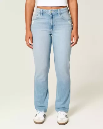 Curvy High-Rise Distressed Light Wash Straight Jeans