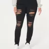 Curvy High-Rise Ripped Black Super Skinny Jeans