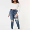 Curvy High-Rise Ripped Dark Wash Super Skinny Jeans