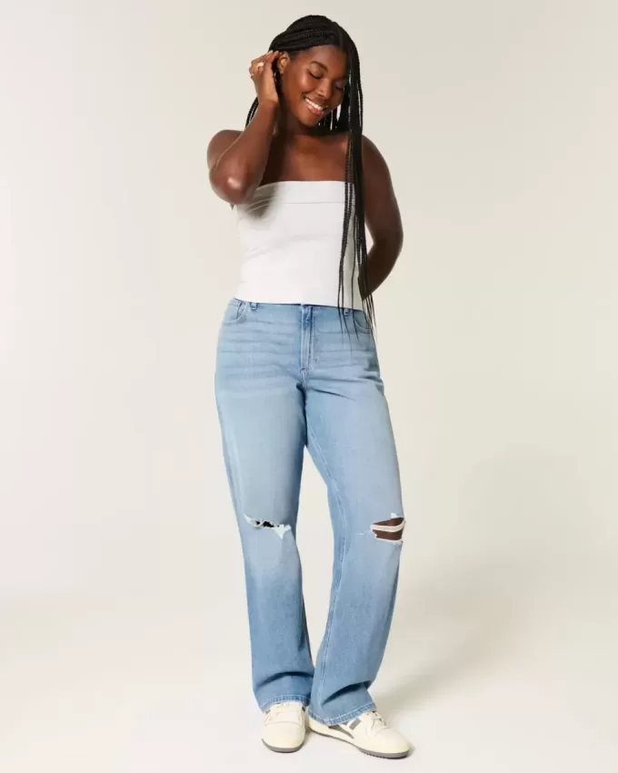 Curvy High-Rise Ripped Medium Wash Dad Jeans