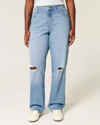 Curvy High-Rise Ripped Medium Wash Dad Jeans