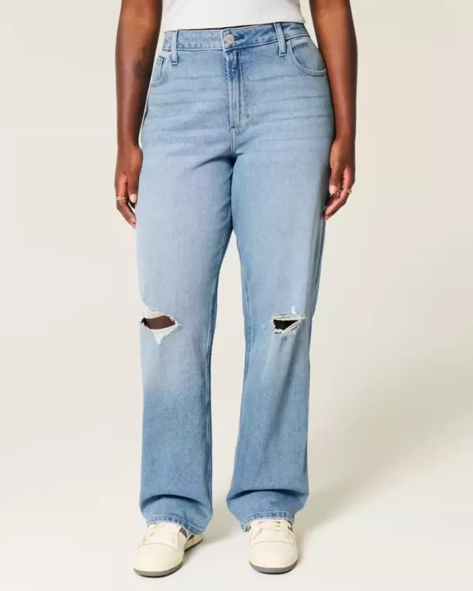 Curvy High-Rise Ripped Medium Wash Dad Jeans