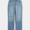 Curvy High-Rise Ripped Medium Wash Dad Jeans