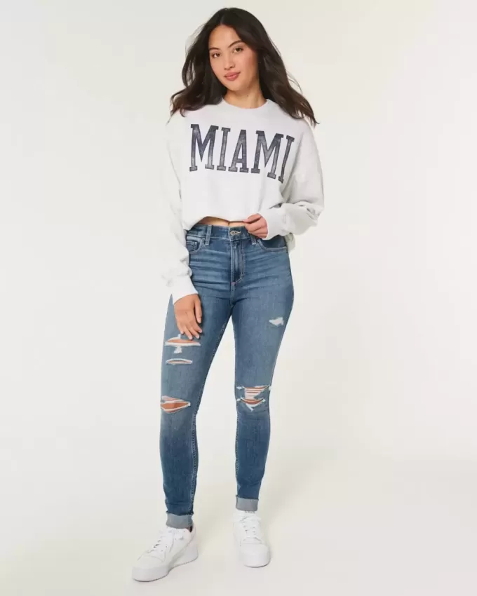 Curvy High-Rise Ripped Medium Wash Super Skinny Jeans