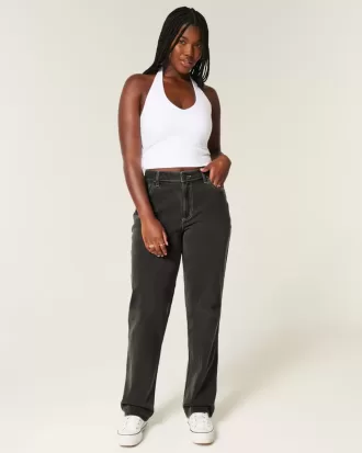 Curvy High-Rise Washed Black Straight Jeans