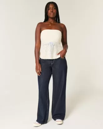 Curvy Low-Rise Dark Wash Foldover Waist Baggy Jeans