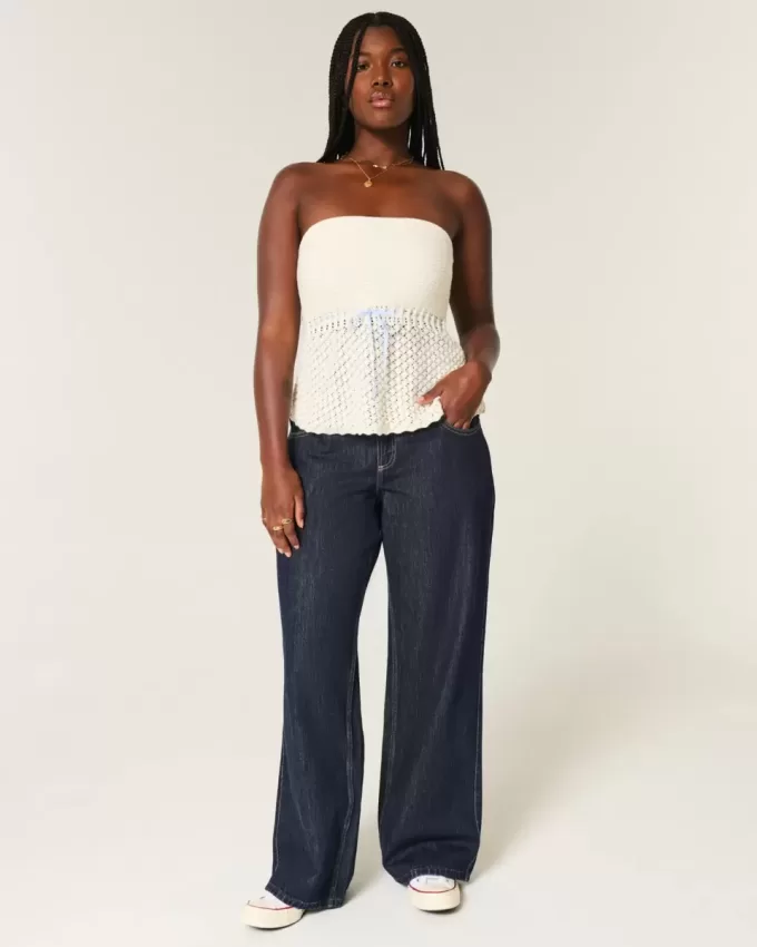 Curvy Low-Rise Dark Wash Foldover Waist Baggy Jeans Curvy Low-Rise Dark Wash Foldover Waist Baggy Jeans