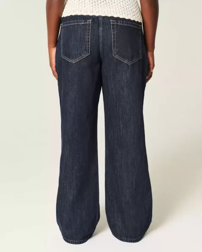 Curvy Low-Rise Dark Wash Foldover Waist Baggy Jeans Curvy Low-Rise Dark Wash Foldover Waist Baggy Jeans