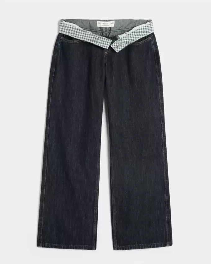 Curvy Low-Rise Dark Wash Foldover Waist Baggy Jeans Curvy Low-Rise Dark Wash Foldover Waist Baggy Jeans