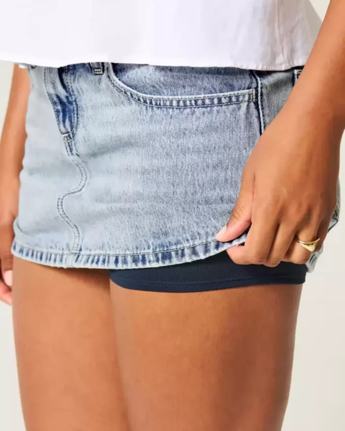Curvy Low-Rise Denim Mini Skort