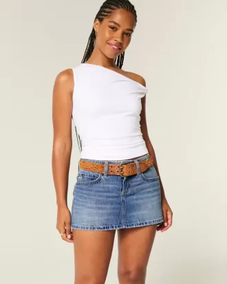 Curvy Low-Rise Embroidered Bow Denim Mini Skort