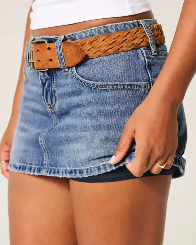 Curvy Low-Rise Embroidered Bow Denim Mini Skort