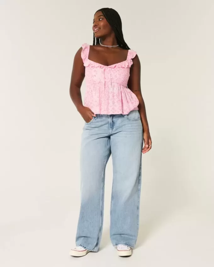 Curvy Low-Rise Light Wash Baggy Jeans