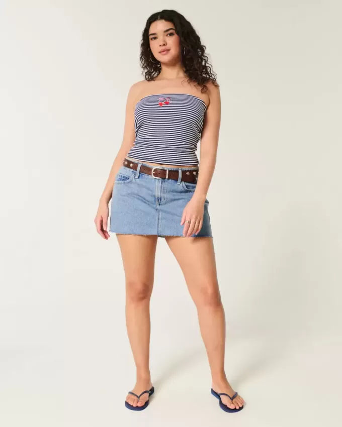 Curvy Low-Rise Medium Wash Denim Mini Skort