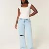 Curvy Low-Rise Ripped Light Wash Baggy Jeans