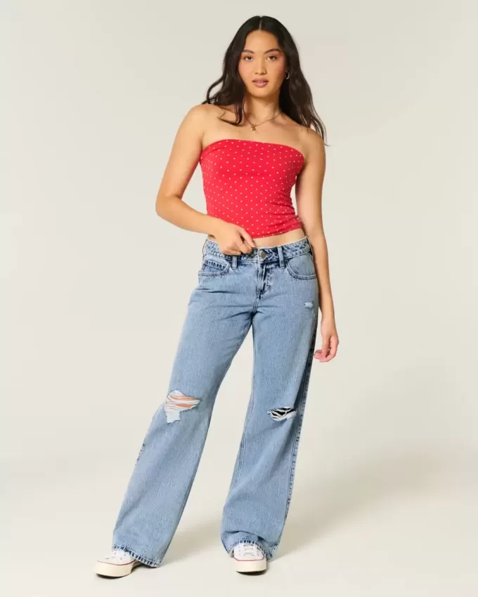 Curvy Low-Rise Ripped Medium Wash Baggy Jeans
