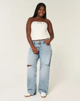 Curvy Low-Rise Ripped Medium Wash Baggy Jeans