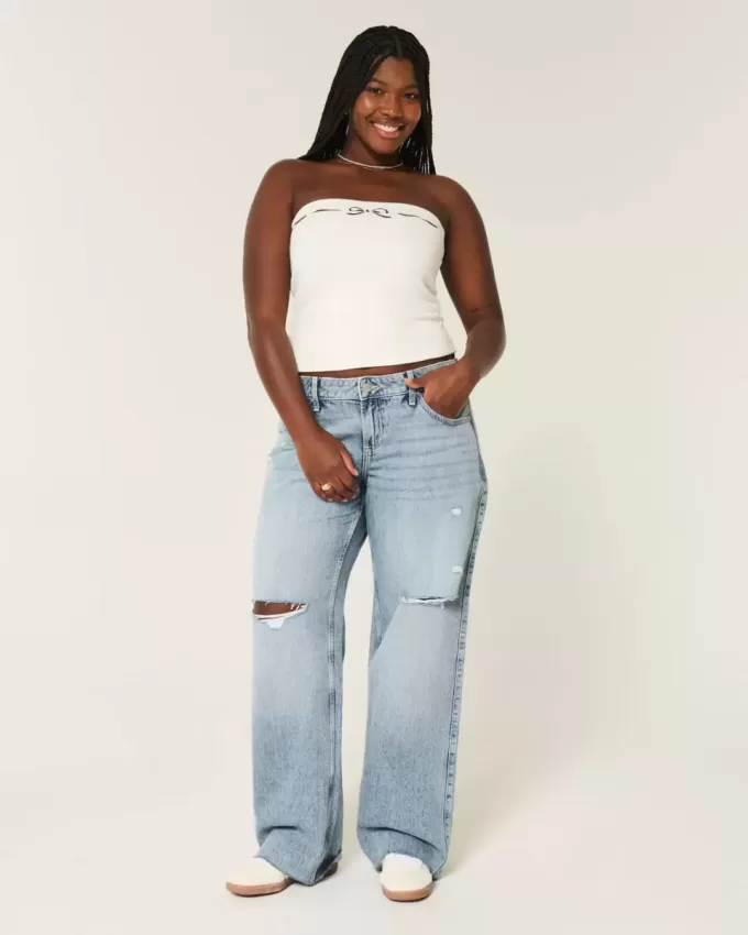 Curvy Low-Rise Ripped Medium Wash Baggy Jeans