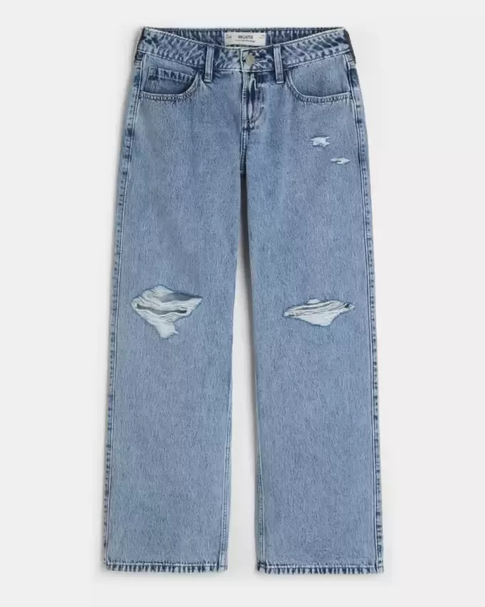 Curvy Low-Rise Ripped Medium Wash Baggy Jeans