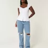 Curvy Low-Rise Ripped Medium Wash Relaxed Straight Jeans