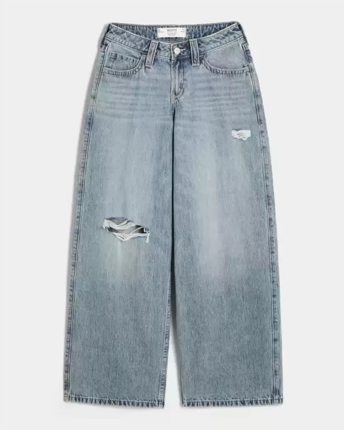 Curvy Low-Rise Ripped Medium Wash Super Baggy Jeans