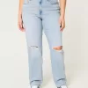 Curvy Ultra High-Rise Ripped Light Wash Dad Jeans