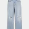 Curvy Ultra High-Rise Ripped Light Wash Dad Jeans