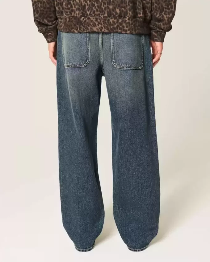 Dark Wash Embroidered Baggy Jeans