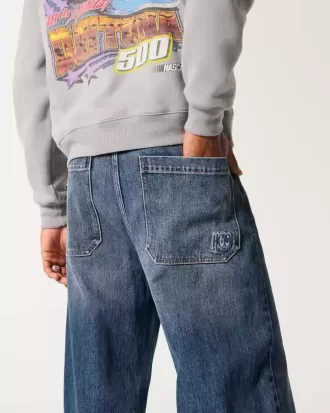 Dark Wash Logo Embroidery Super Baggy Jeans