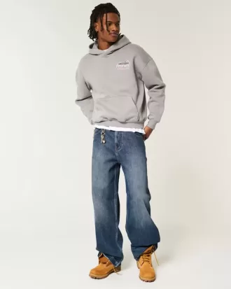 Dark Wash Logo Embroidery Super Baggy Jeans