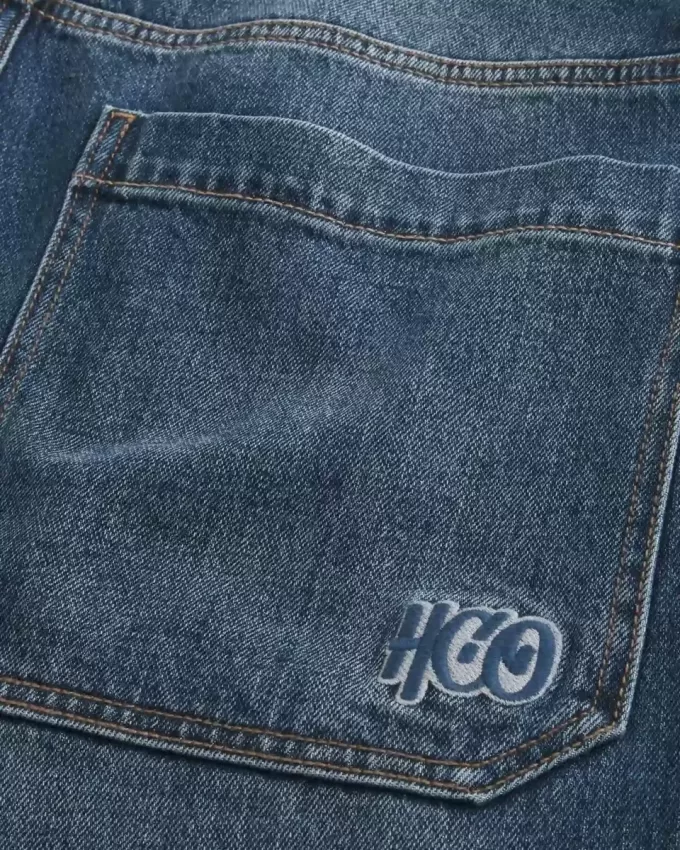 Dark Wash Logo Embroidery Super Baggy Jeans