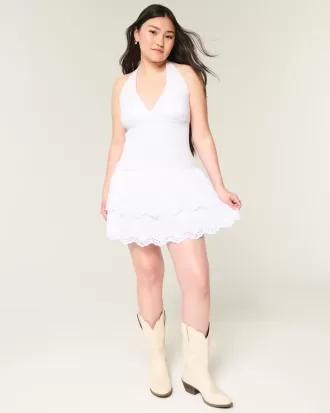 Double-Tier Smocked Halter Skort Dress