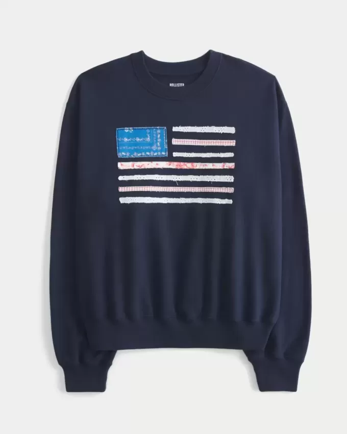 Easy American Flag Graphic Crew Sweatshirt