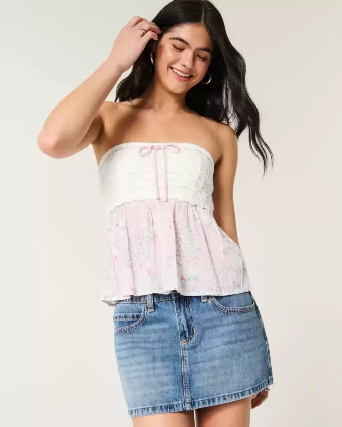 Easy Crochet-Style Fabric Mix Strapless Top