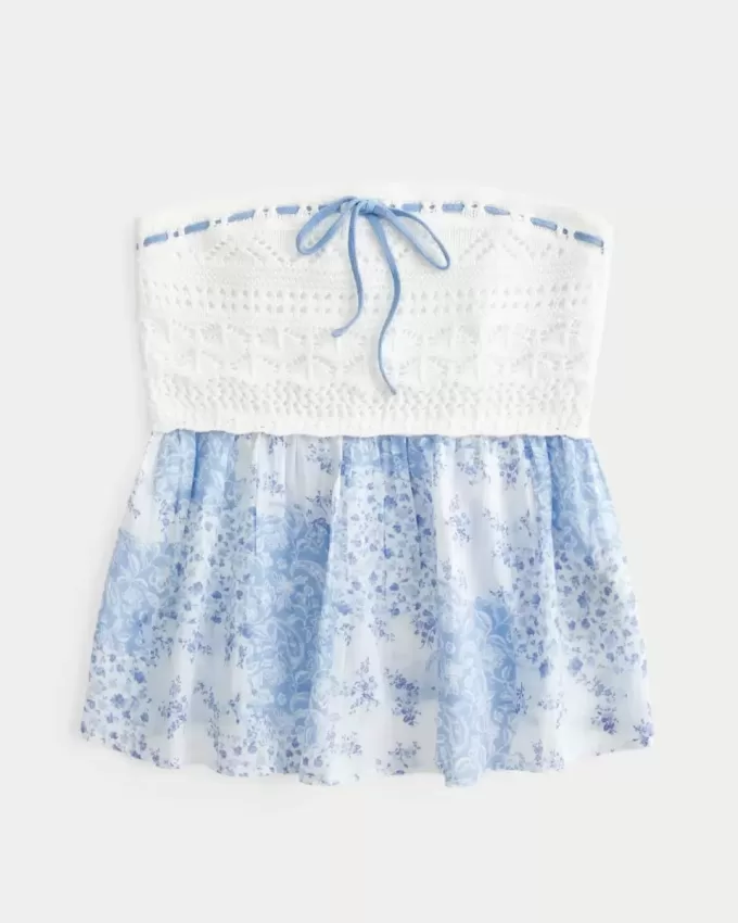 Easy Crochet-Style Fabric Mix Strapless Top