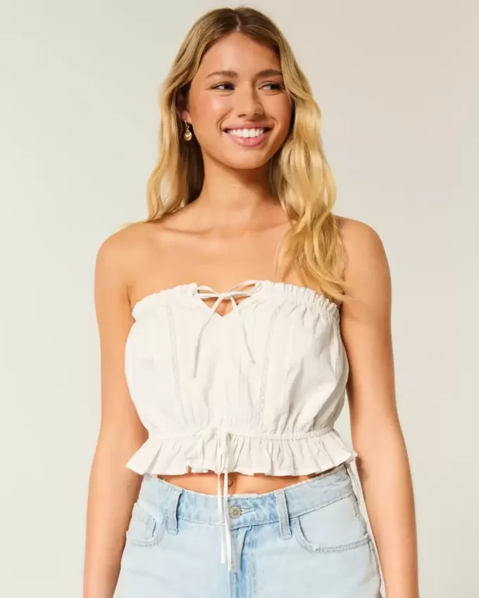 Easy Crop Strapless Lace Inset Tube Top