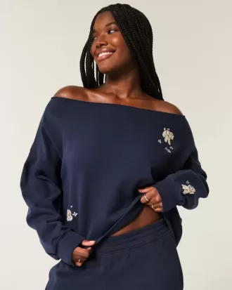 Easy Graphic Double Off-the-Shoulder Sweatshirt