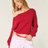 Easy Heart Pattern Off-the-Shoulder Sweater