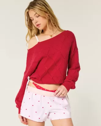 Easy Heart Pattern Off-the-Shoulder Sweater