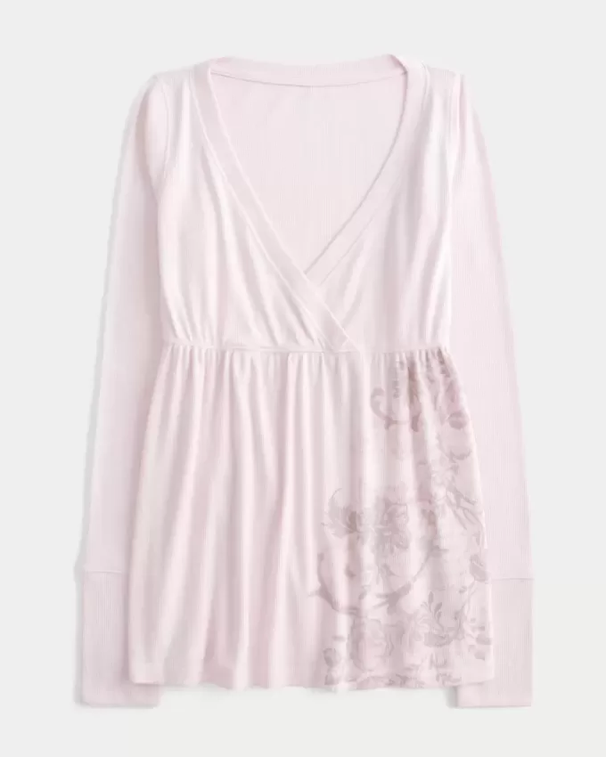 Easy Long-Sleeve Floral Pattern Babydoll Top