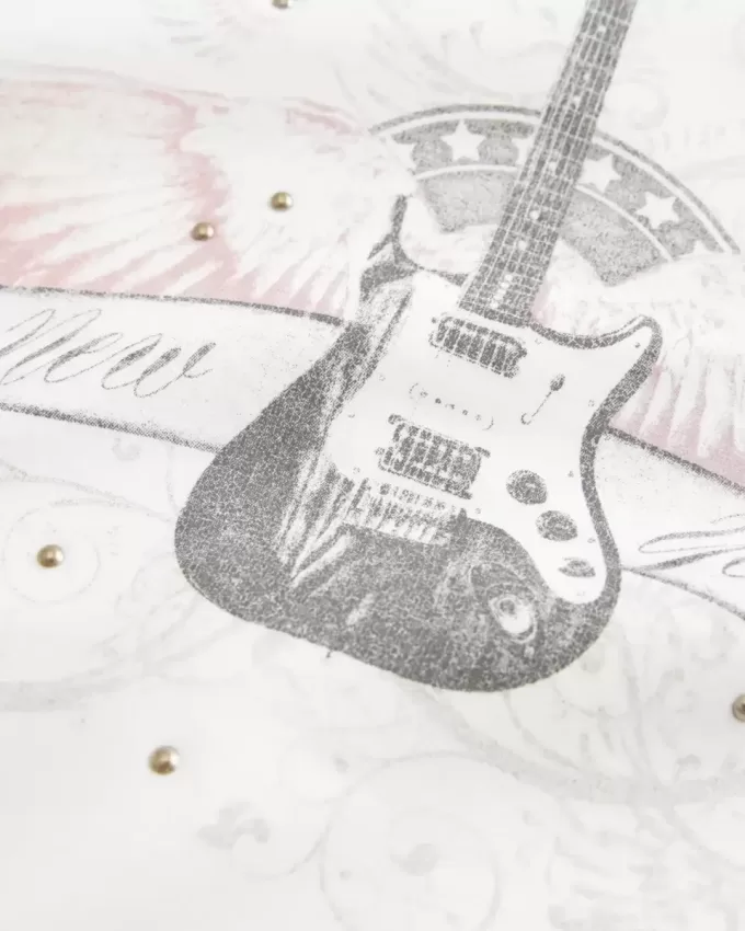 Easy New York Guitar Studded Graphic Crew Sweatshirt