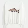 Easy Off-the-Shoulder Fish Graphic Sweater