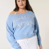 Easy Off-the-Shoulder Making Waves Graphic Crew Sweatshirt Easy Off-the-Shoulder Making Waves Graphic Crew Sweatshirt