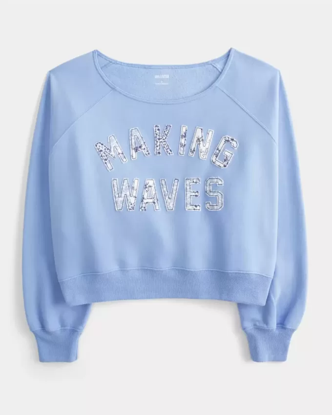 Easy Off-the-Shoulder Making Waves Graphic Crew Sweatshirt Easy Off-the-Shoulder Making Waves Graphic Crew Sweatshirt