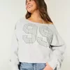 Easy Off-the-Shoulder Number Graphic Crew Sweatshirt Easy Off-the-Shoulder Number Graphic Crew Sweatshirt