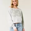 Easy Off-the-Shoulder Number Graphic Crew Sweatshirt Easy Off-the-Shoulder Number Graphic Crew Sweatshirt