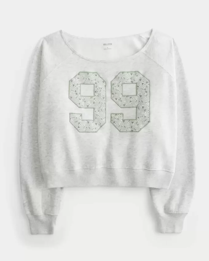 Easy Off-the-Shoulder Number Graphic Crew Sweatshirt Easy Off-the-Shoulder Number Graphic Crew Sweatshirt