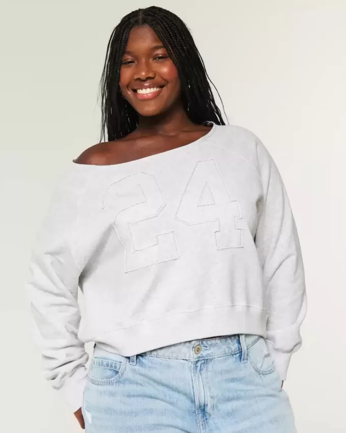 Easy Off-the-Shoulder Number Graphic Sweatshirt
